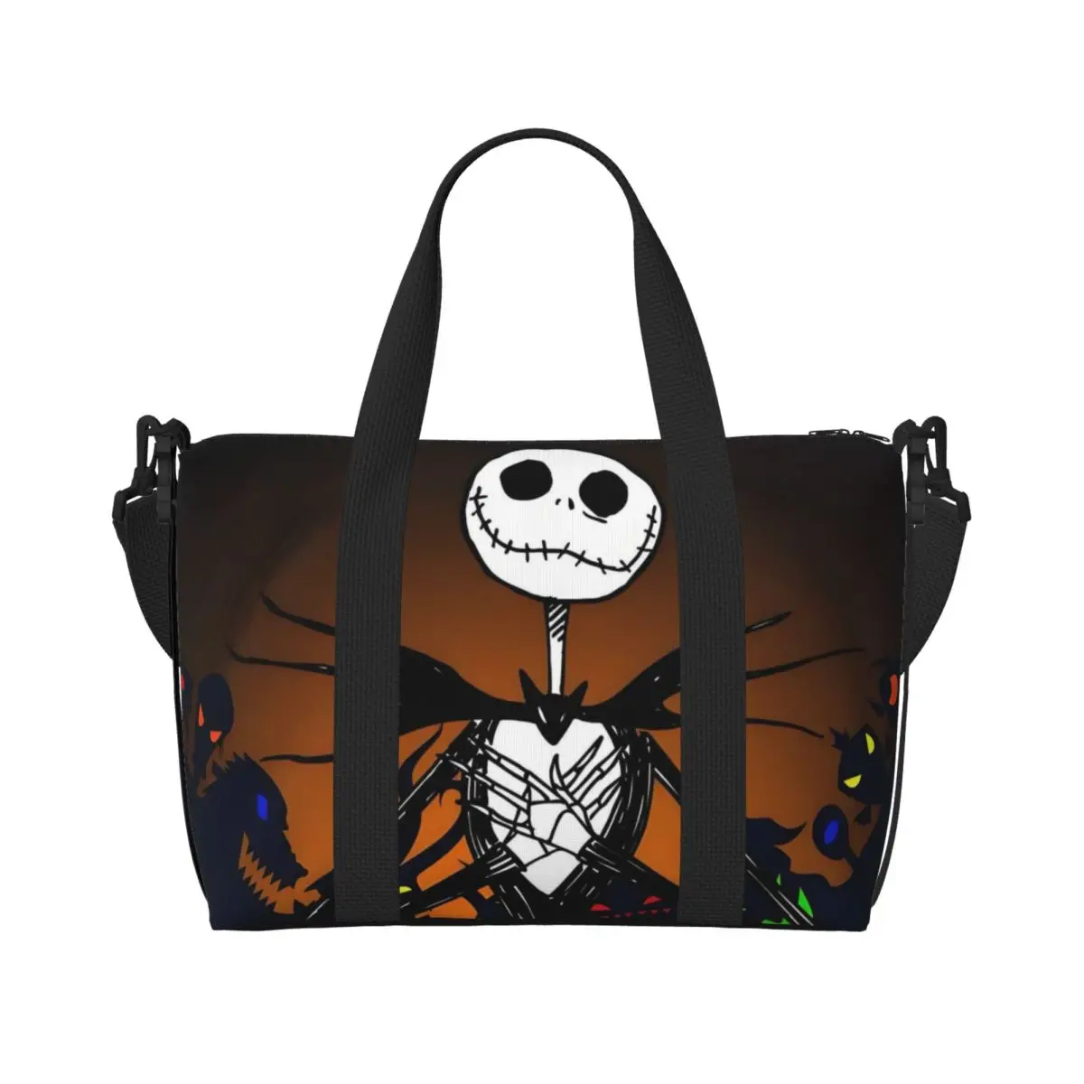 

Изготовленные на заказ сумки-тоут для покупок Джека Скеллингтона, женские сумки большой вместимости The Pumpkin King, Хэллоуин, город, тренажерный зал, пляжные дорожные сумки