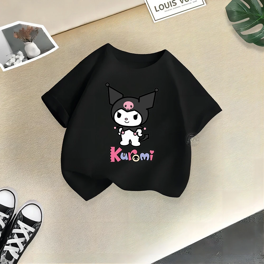 Cute Sanrio Clothing Summer Fashion Kulomi Cotton T-shirt Baby Girl Playful Cartoon T-shirt Baby girl short sleeved casual top