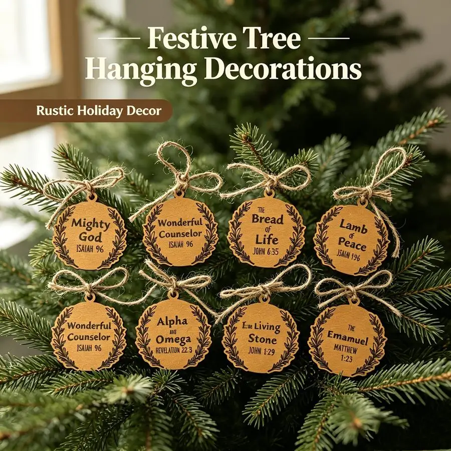 1/5/10/20/50/100pcs Round Wooden Ornaments, Rustic Retro Style, Laser-Engraved with Jute String, Hanging Christmas Tree Decorati