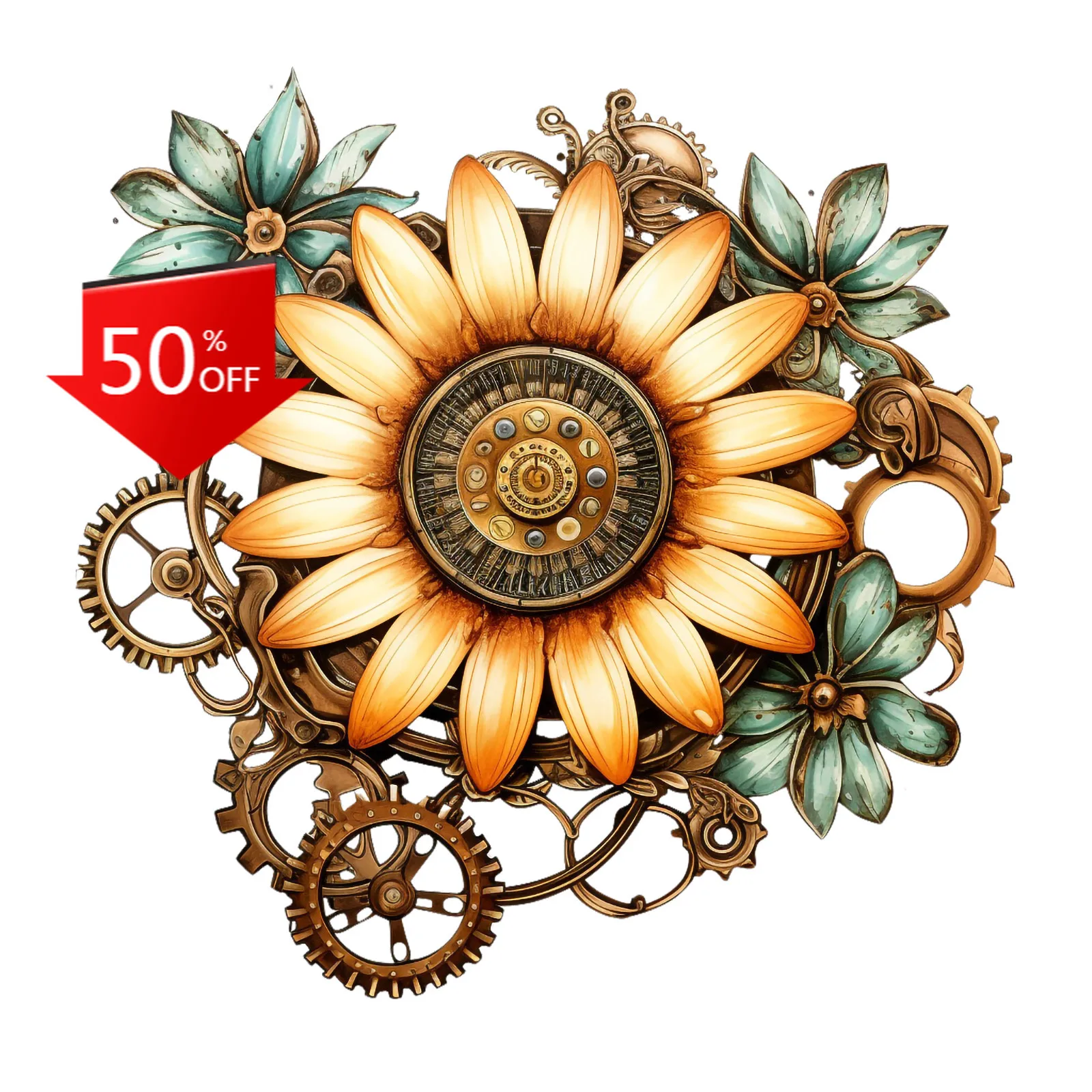 

Steampunk Flower StickerClockwork Gear Vintage Car Laptop Window Bumper Waterproof Vinyl Decal Decoration Retro Cute Retro