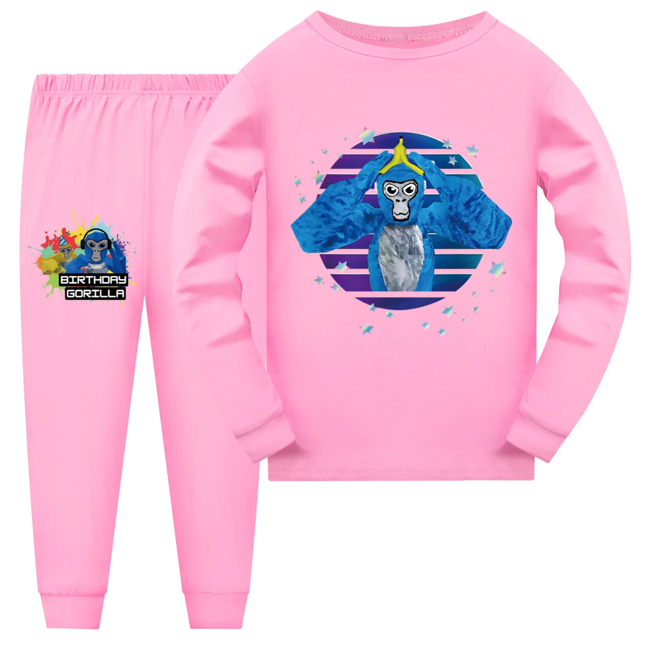 ชุดนอนแขนยาวสำหรับเด็กผู้ชายวัยรุ่นชุดชุดนอนรูปสัตว์การ์ตูนสำหรับเด็กผู้หญิงทารกใหม่ลายแถบป้ายกอริลลาชุดชุดนอนสวมใส่สบายสำหรับเด็กผู้ชายวัยรุ่น