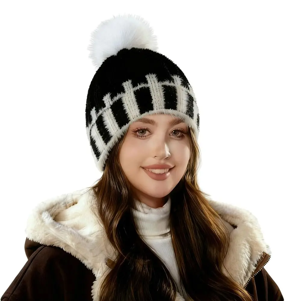 

Fashion Warm Winter Hat Ear Protection Thickened Beanie Hats Casual Elastic Pompoms Hat Outdoor