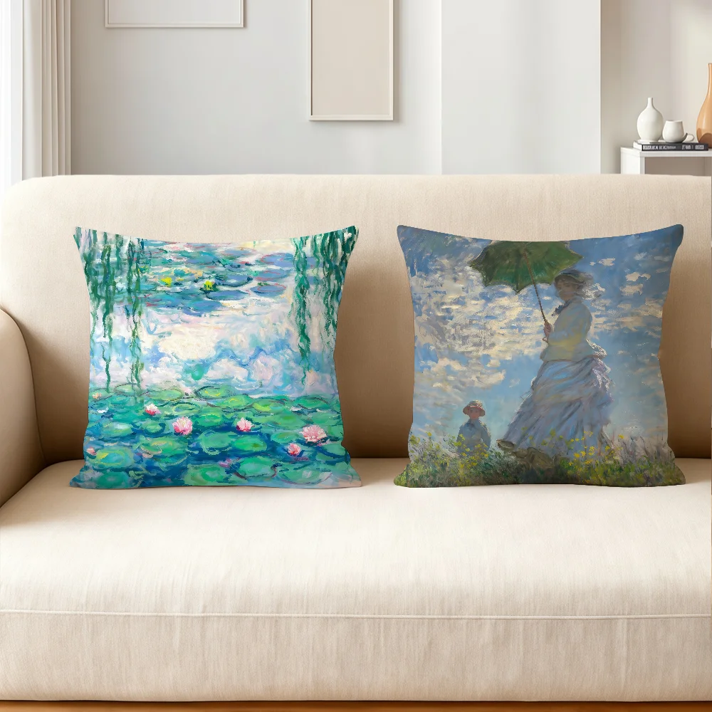Retro Art C-Claude Monet Pillow Case Suitable For Bedrooms Living Rooms Cars Home Decoration