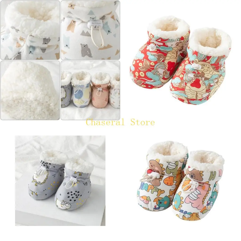 E7CE Prewalker Crib Shoes Baby Shoes Printed Pattern First Walking Shoes Warm Shoes Footwear Soft Soles Autumn Winter Sneaker
