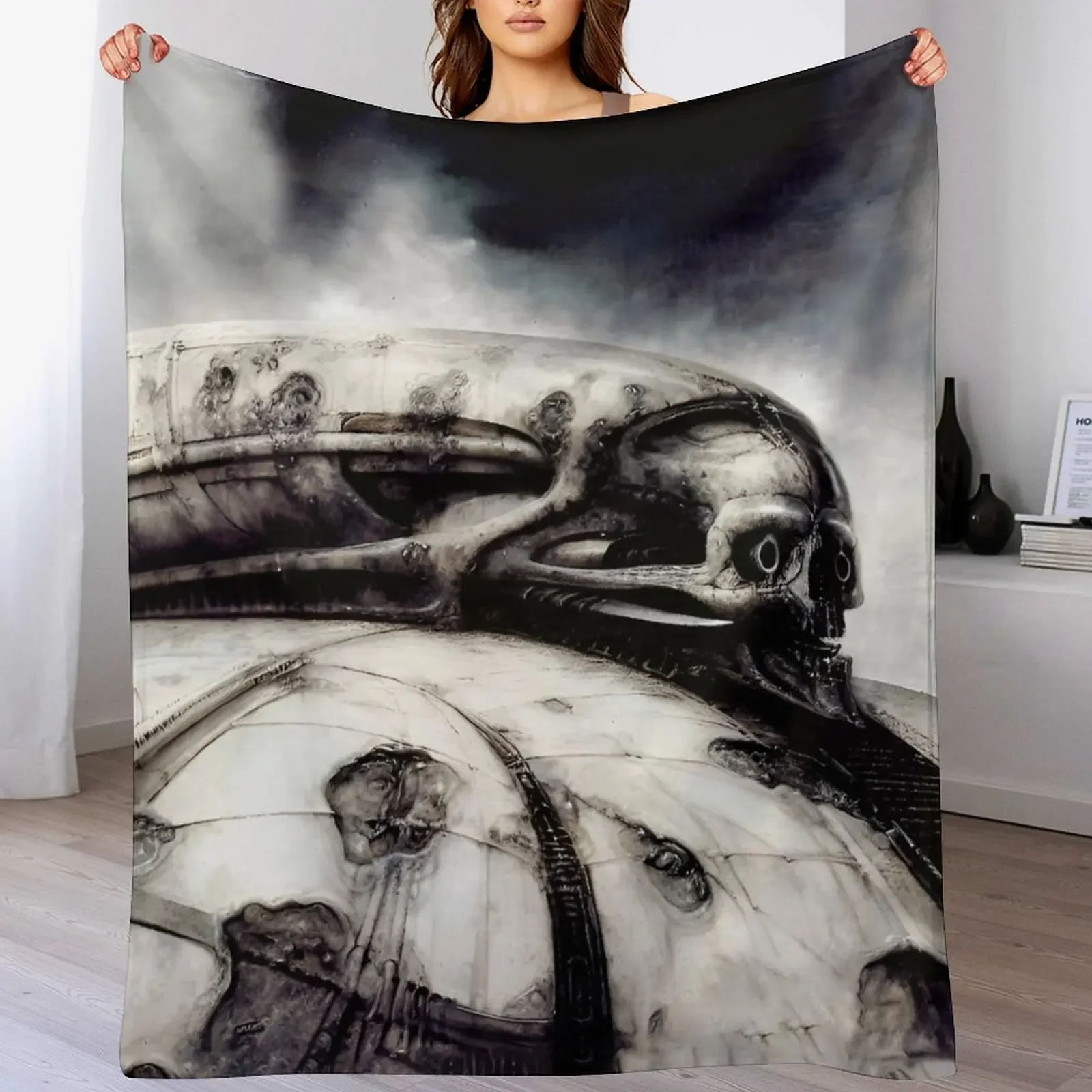 

HR Giger Steampunk Skull Throw Blanket Flannel Fleece Soft Warm Throw Blanket