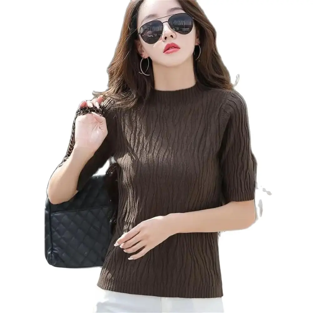 Frühling Sommer Pullover koreanische Mode feste Pullover Frauen Kurzarm Tops 2024 Pull Femme lässig schlanke weibliche Pullover gestrickt