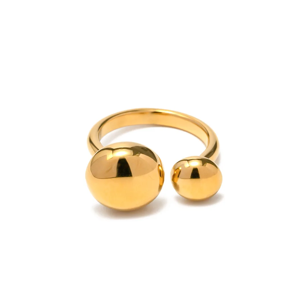 

Stainless Steel PVD 18K Gold Plated Tarnish Waterproof Double Ball Rings For Woman Jewelry Wholesale Trendy
