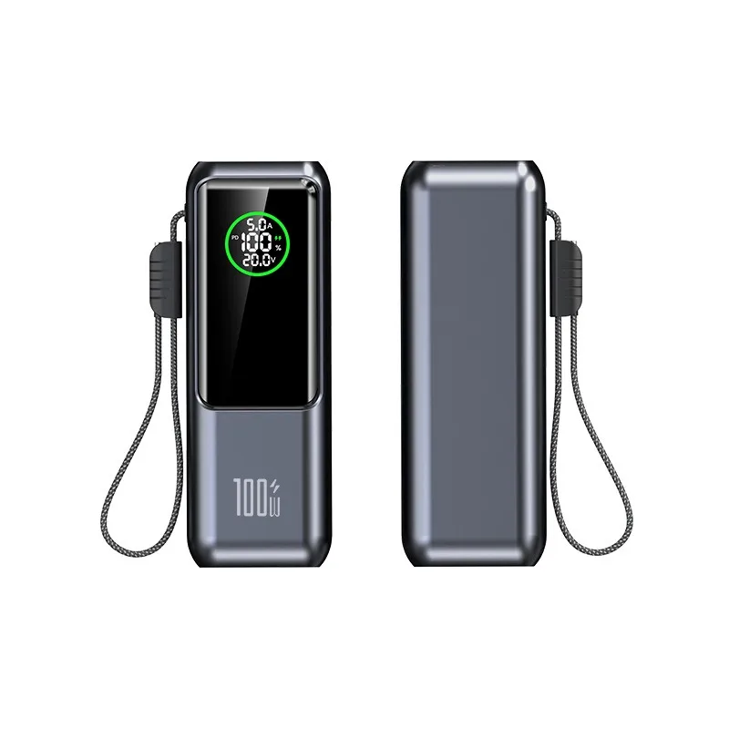 20000mAh LED Smart Digital Display Portable Power Bank with Built-in Cable Large Capacity 100W Fast Charging Power Bank