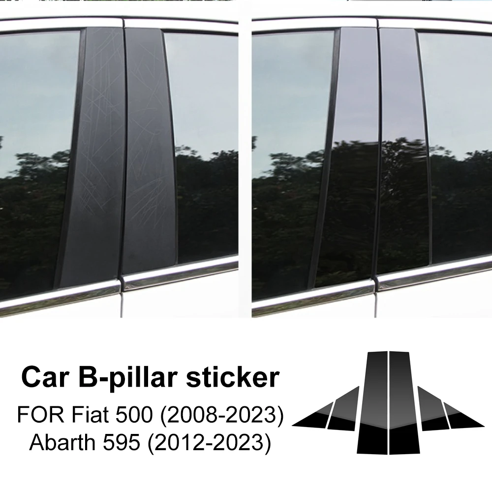 B Pillars Sticker For Fiat 500 08-23 Abarth 595 695 2012-2017 2018 2019 2020 2021 2022 2023 Carbon Fiber Pattern Glossy Black