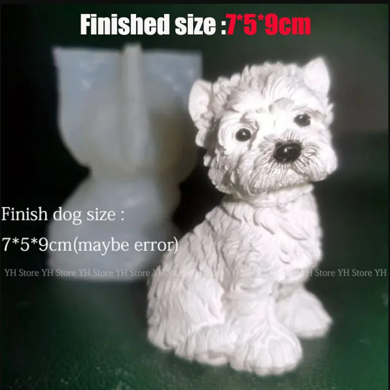 3D Resin White Terrier Dog Silicone Mold DIY Epoxy Lovely Puppy Car Decoration Handmade Wax Candle Silicone Mold Home Dog Crafts