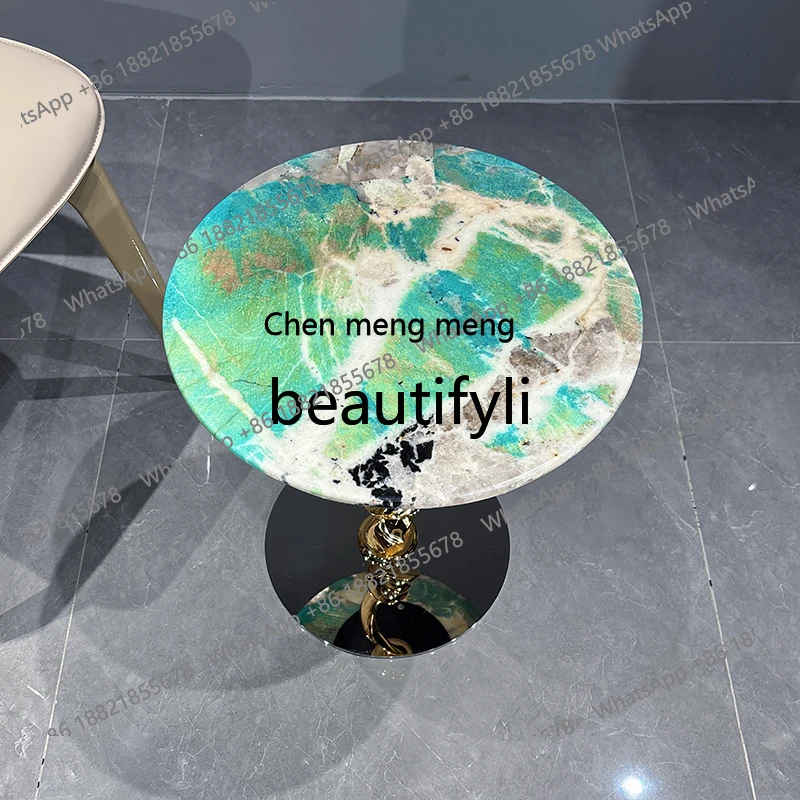 HGreen 천연 고급석 소형 사이드 테이블 모던 미니멀리스트 거실 소파 코너 테이블 원형 테이블