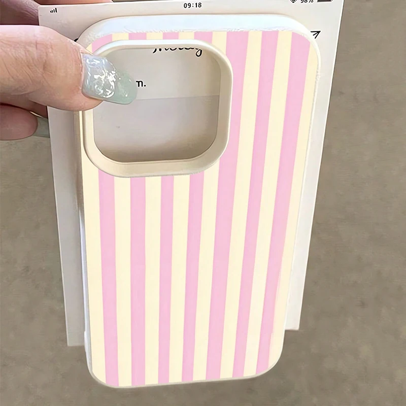 Simple Pink Vertical Striped Lichee Pattern Phone Case For iPhone 17 16 15 14 13 12 11 Pro Max XS XR X 16E 16 Plus 17 Air Cover