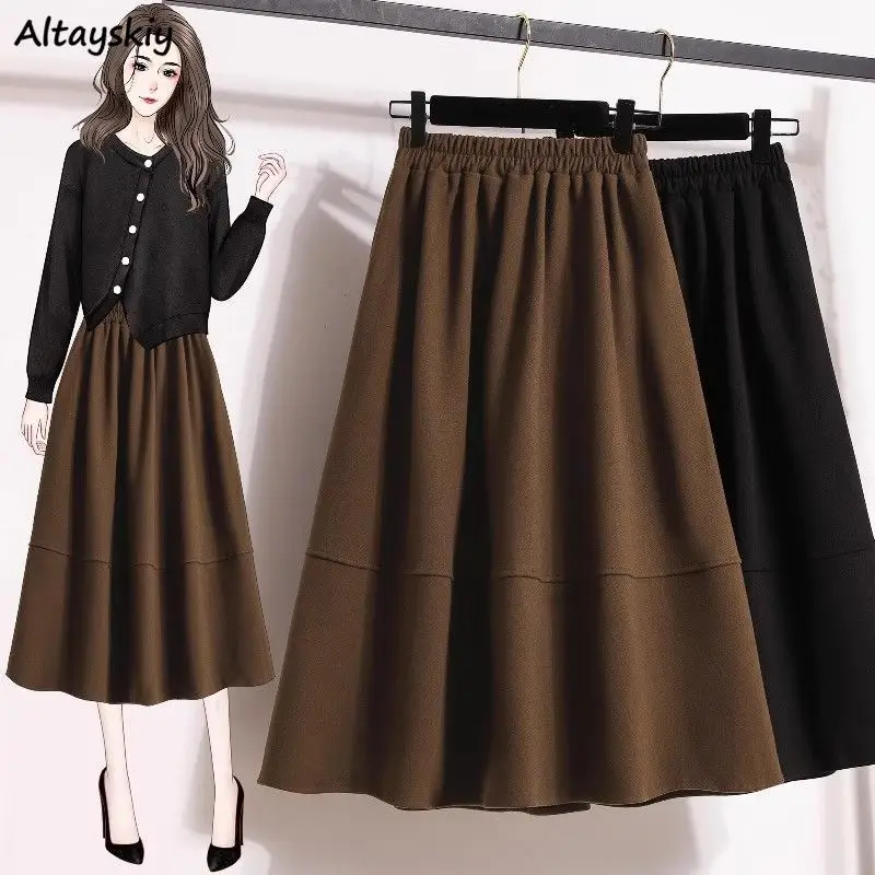 

Chic Elastic High Waist Midi Skirts Women Fashion Solid Simple Loose Leisure Young Popular All-match Streetwear Ladies Folds Ins