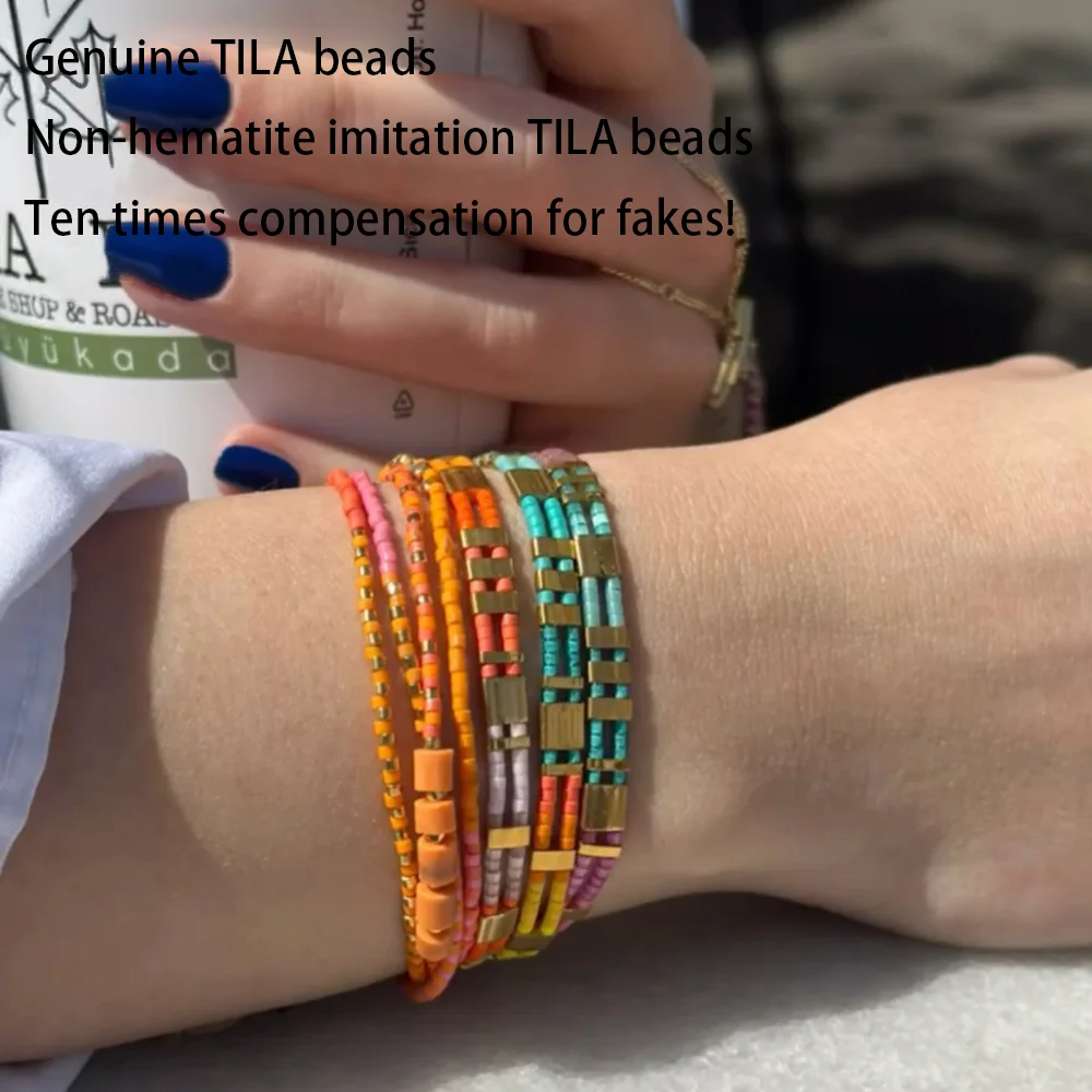 New Bohemian Style Tila Bracelet Imported from Japan, Miyuki Rice Beads Fine Bracelet, Multi-Layered Wear