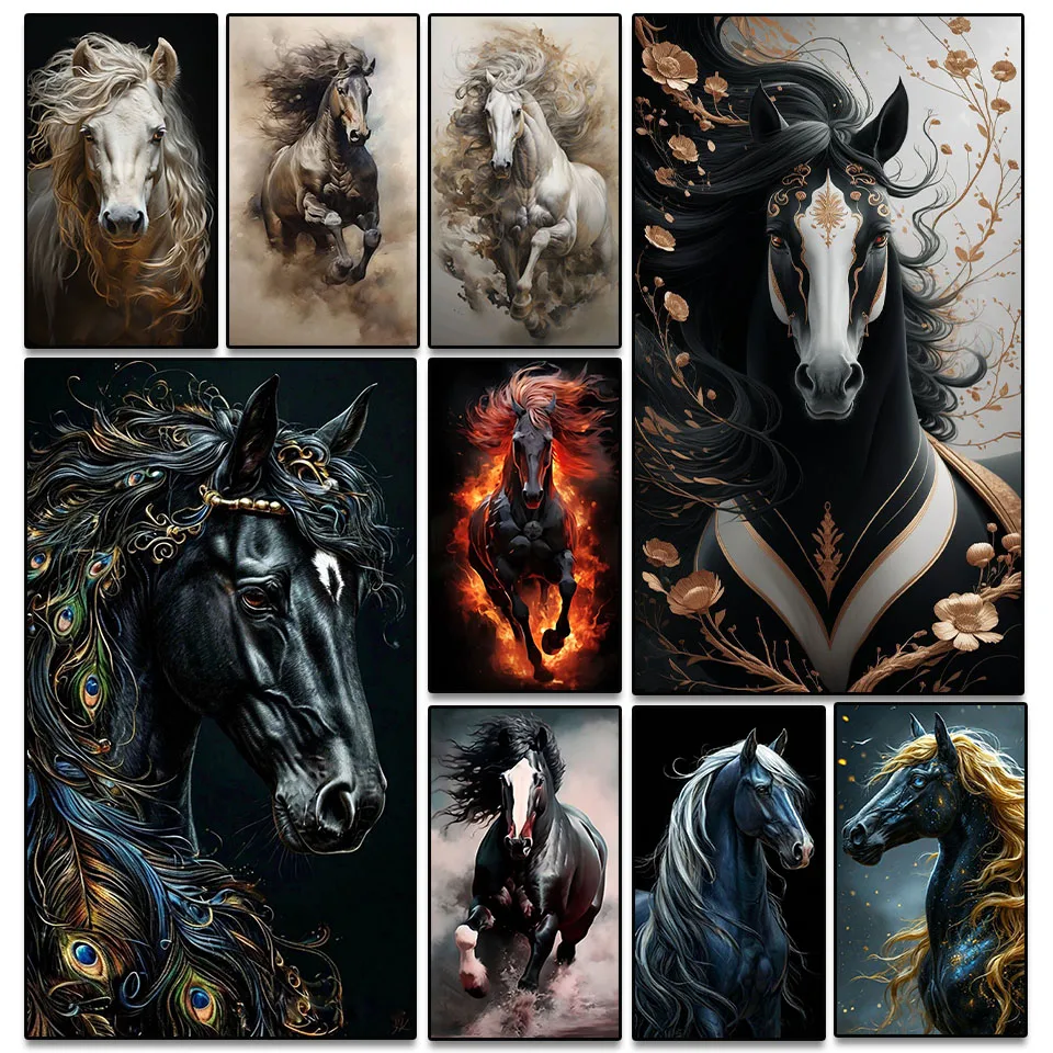 

2025 Diamond Painting Art Kit DIY Horse Black White Diamond Mosaic Kit 5D Square and Round Rhinestone Cross Stitch Home Decor