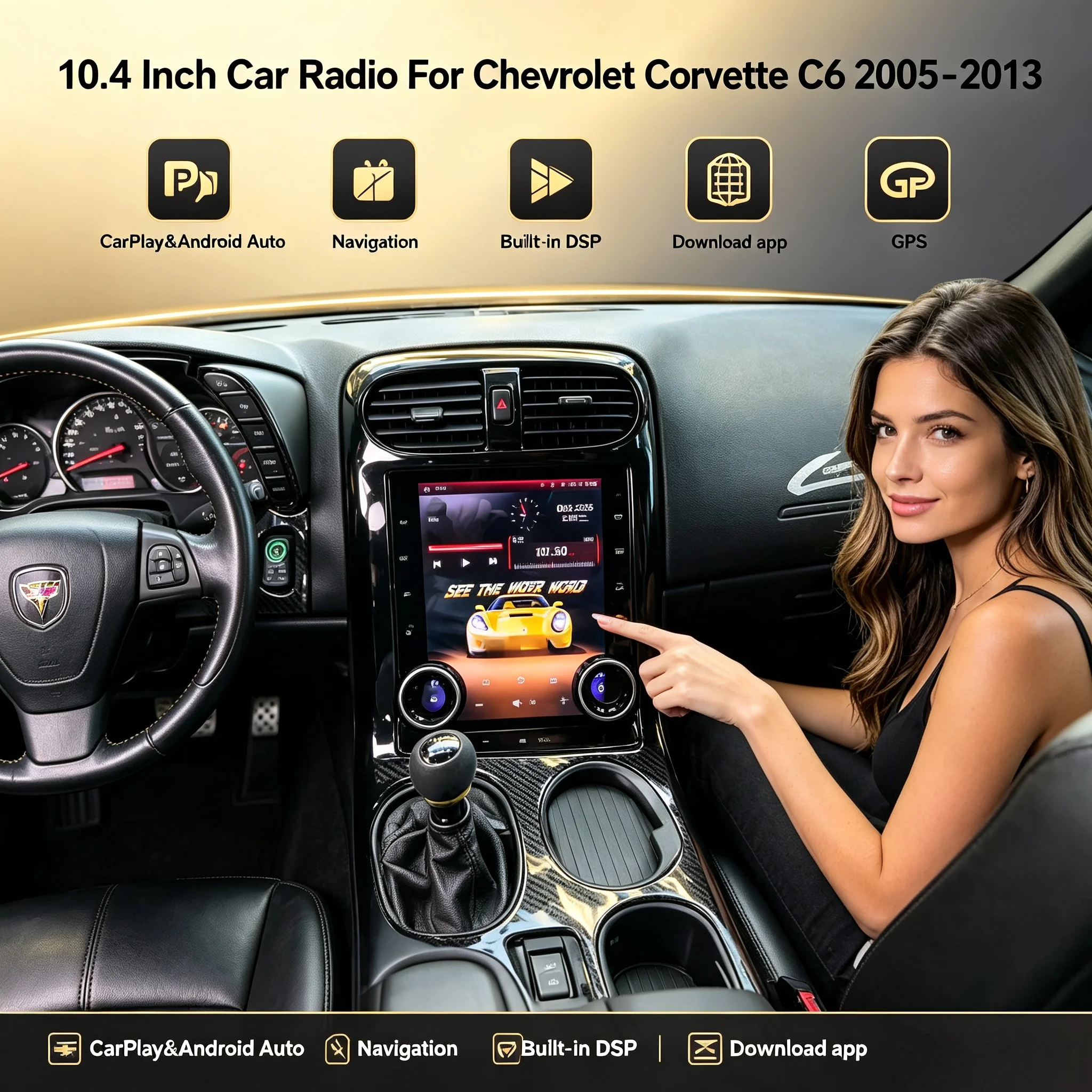 Car Radio Carplay GPS Navigation For Chevrolet Corvette C6 2005-2013 Stereo Android Auto Multimedia Player Tape Recorder Screen