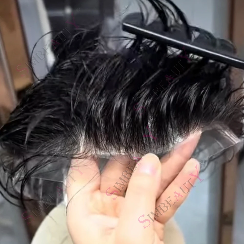 

Натуральный черный мужской ультратонкий парик-накладка (0.02 мм) с плотностью 80% для мужчин, оттенки блонд и серый, 240 # Система Microskin Vloop 1B50 для незаметной линии роста волос