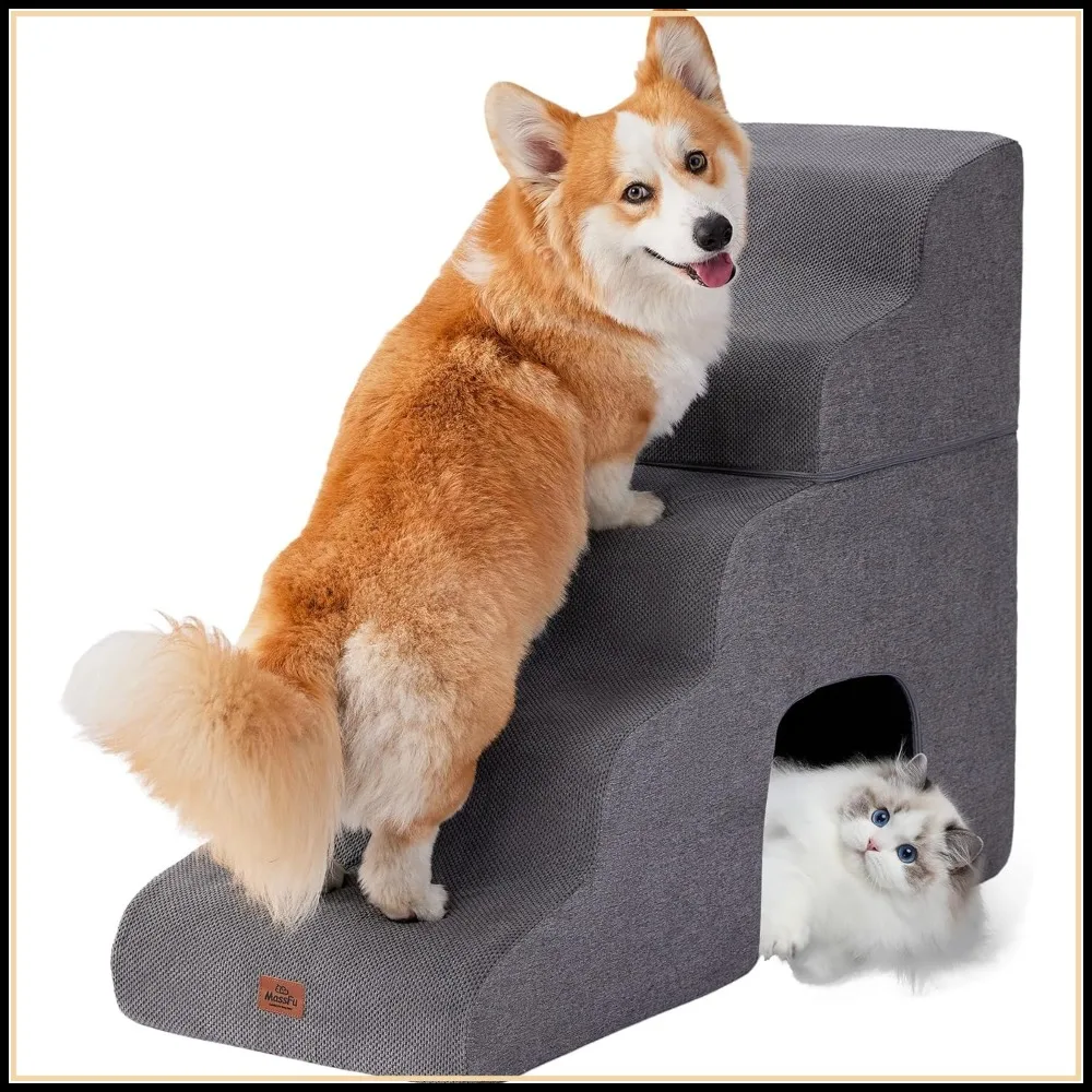 

28.7" H 5-Step Foam Pet Stairs for High Beds, Non-Slip Dog Ramp for Small Dogs & Cats, Curved Design