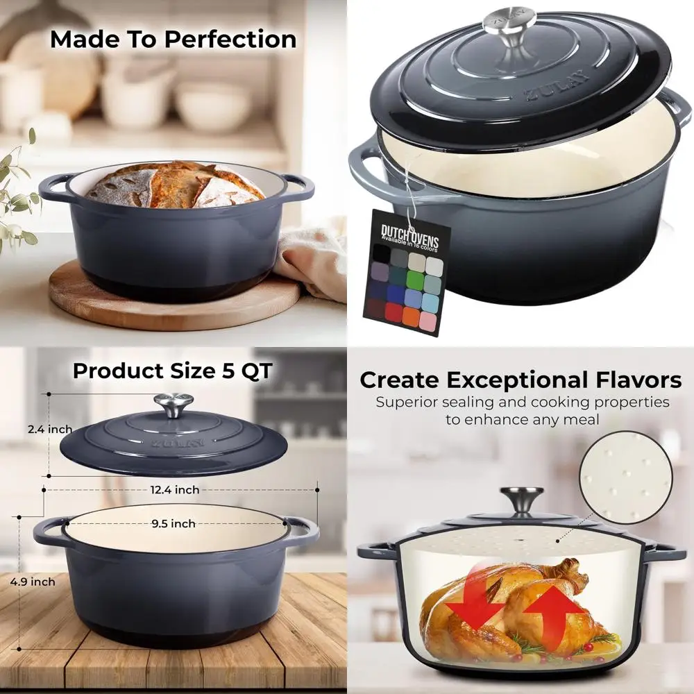 

5 Quart Enameled Cast Iron Dutch Oven Pot with Lid – Premium Durability & Oven Safe up to 500°F – Heavy Duty Cookware Perfect fo