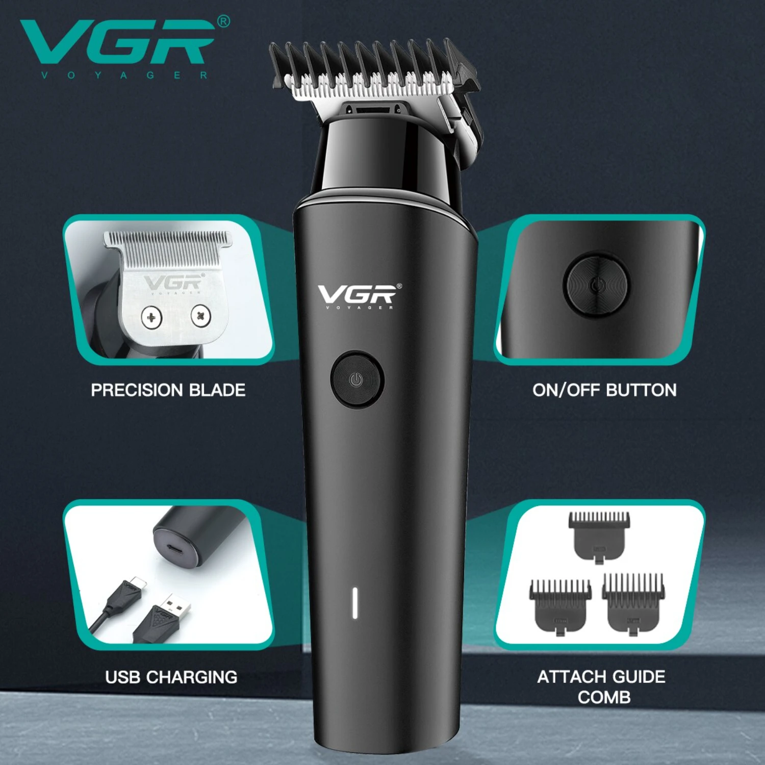 Hair Cutting Machine Professional Clipper Beard Trimmer Barber USB Rechargeable  Cordless Men V-933