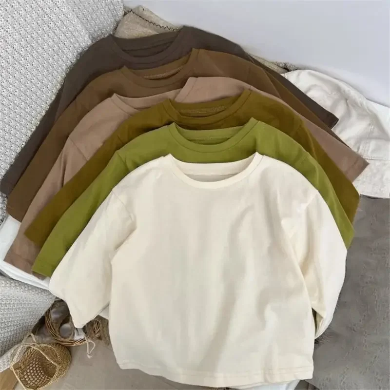 

Kids Undershirts New Spring 2025 Fashion Simple Style Cotton Baggy Korean Casual