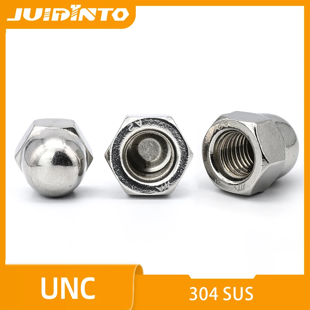 JUIDINTO 5pcs/bag SAE Hex Cap Nuts Acorn Dome Cap Head Hex Nuts 304 Stainless Steel Blind Domed Nuts 1/4 5/16 3/8 8# 10#
