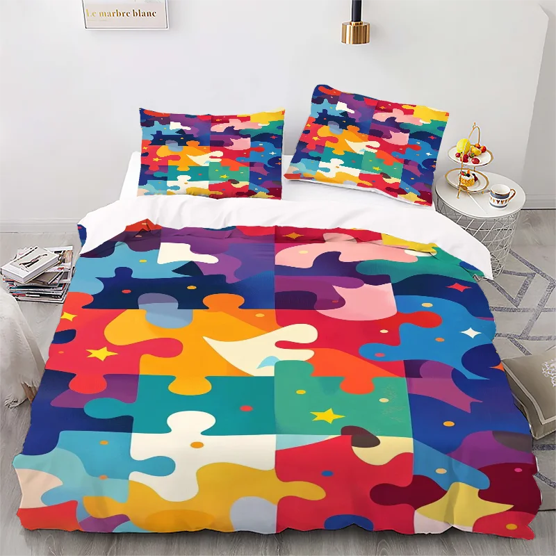 Color Puzzle - Digital Printed Duvet Set - Polyester - Bedroom Decoration -1 Bed cover +2 Pillowcase (no pillow core)