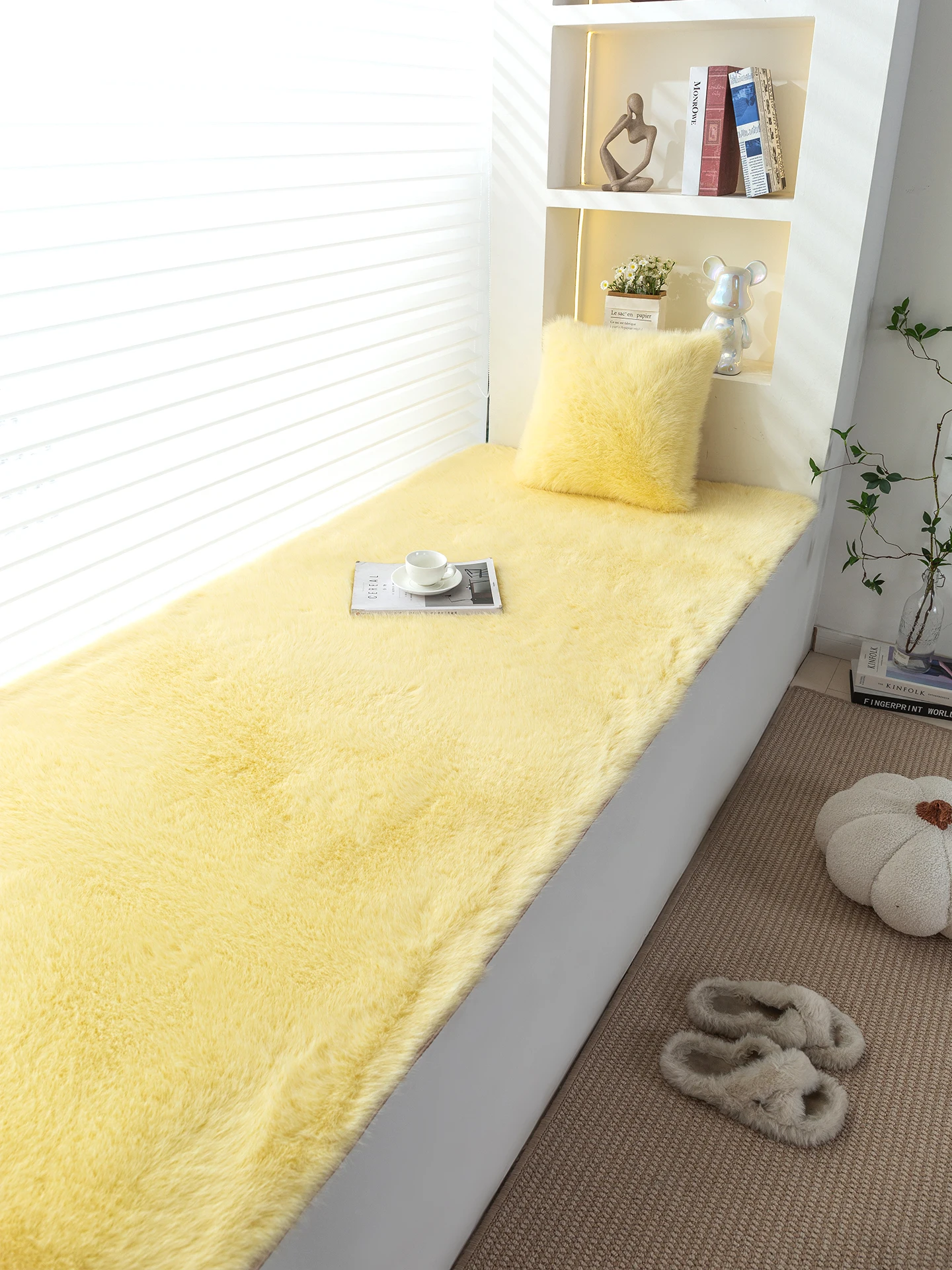 

Fur Simulation Window Cuion Plu Thiened Waable Yellow Home Fabric Art Sofa Pad Pure Color Design