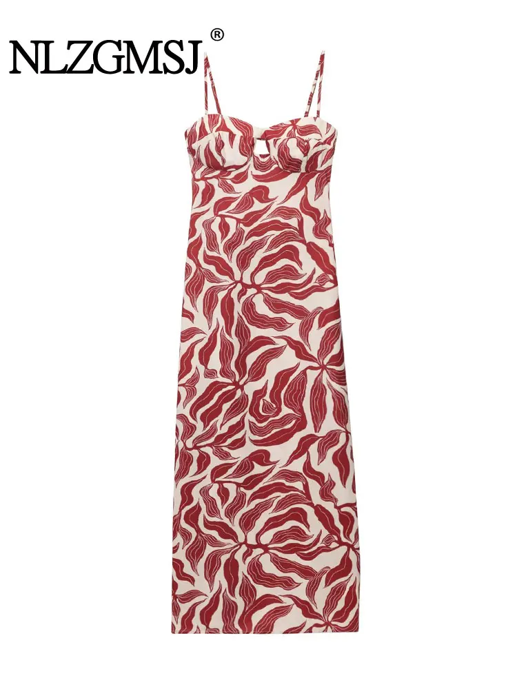 Seksowna Elegancka Codzienna Damska Sukienka Cami z Nadrukiem Bez Rękawów Prosta Vestidos Moda 2025 Letnia Sukienka na Imprezę