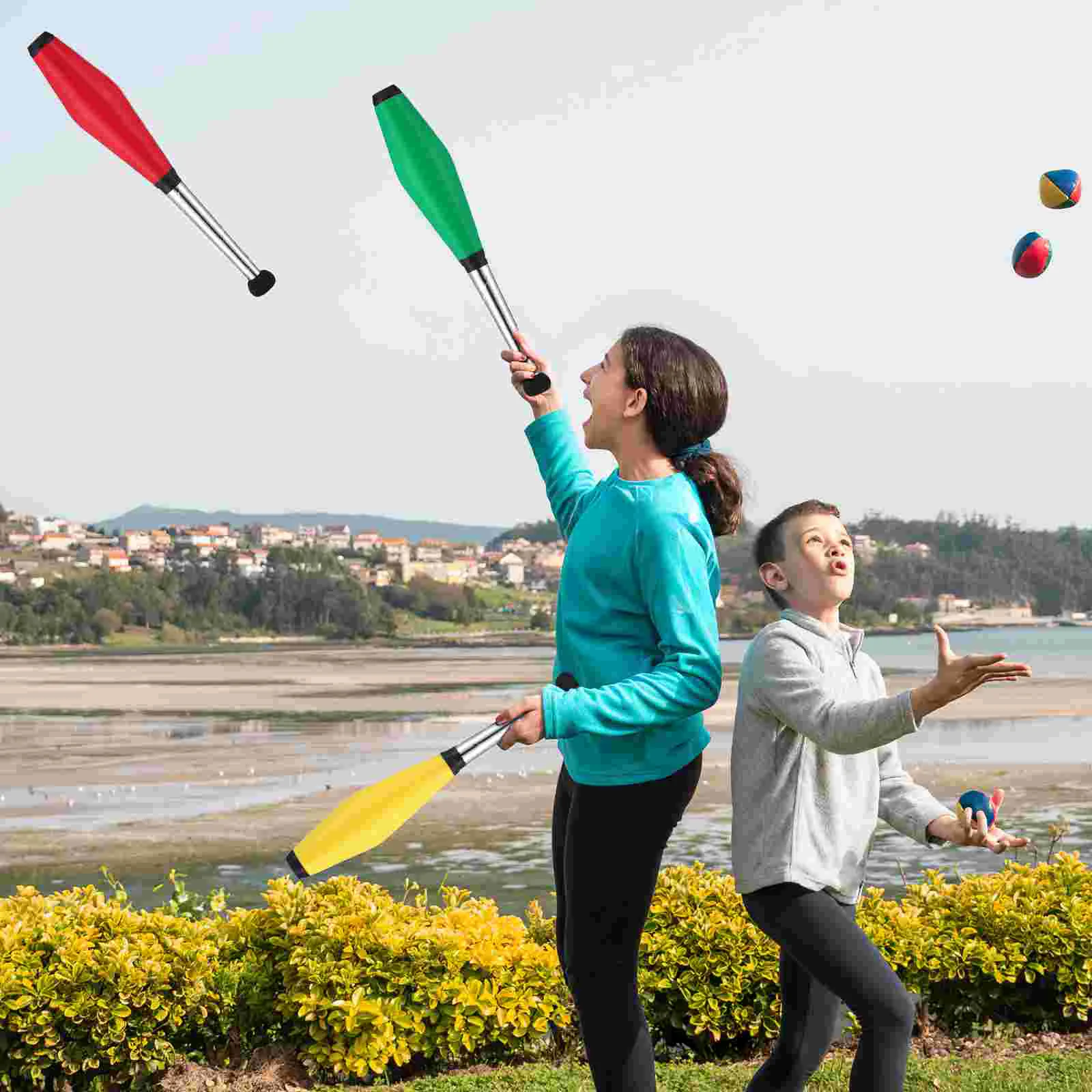 Bastoncini da giocoleria da 3 pezzi Giallo Verde Rosso Mazze da circo Spille principali Pe Bastoni da allenamento professionali per principianti Bambino