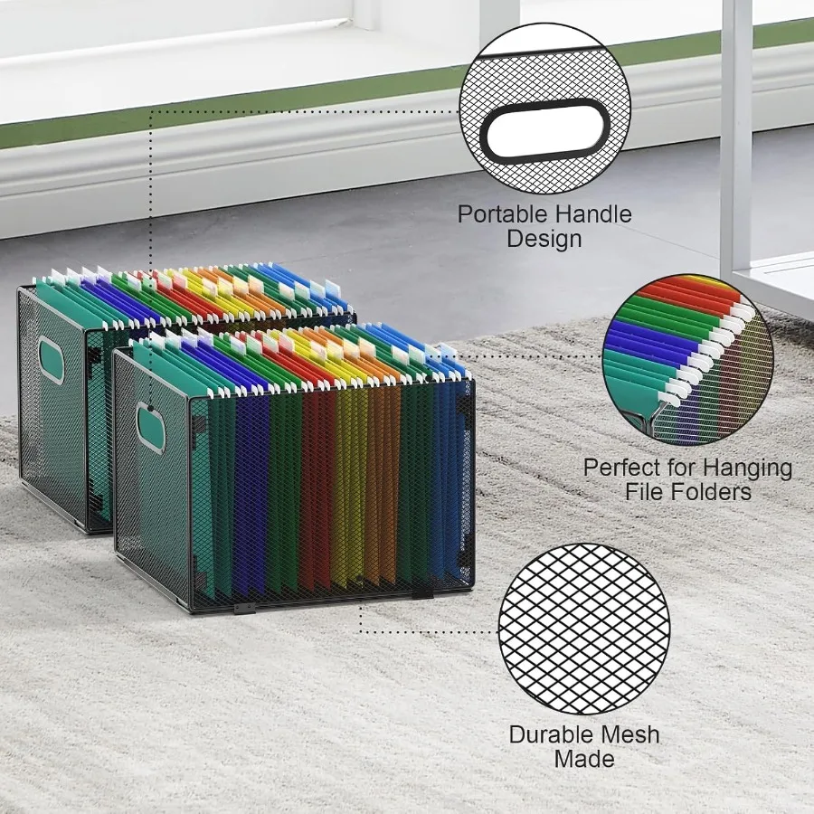 2 Pack Hanging File Organizer Mesh File Folder Box for Office and Home Use Letter Size Filing Box with Durable Storage Design I