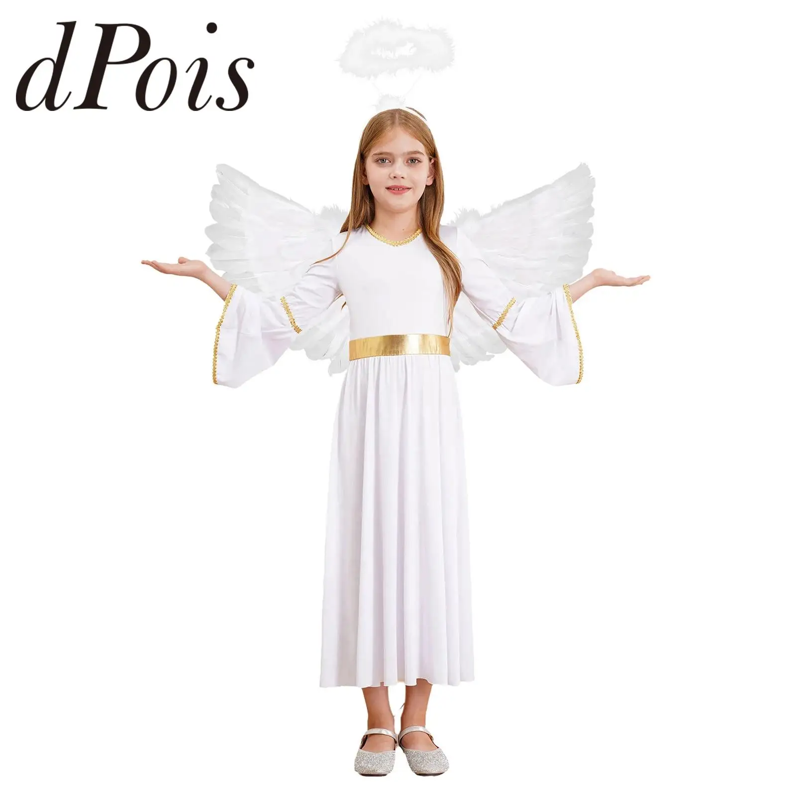 

Girls Angel Costume Party Dress White Greek God Robe Princess Cosplay Christmas Costumes Carnival Performance Dress with Wings