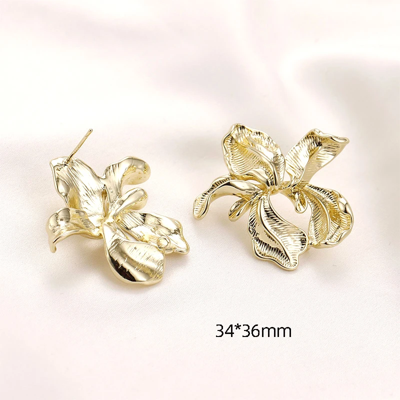 2 pieces  copper-clad gold exquisite imitation liquid Flower Silver Needle Earrings DIY hand Earrings accessories materials