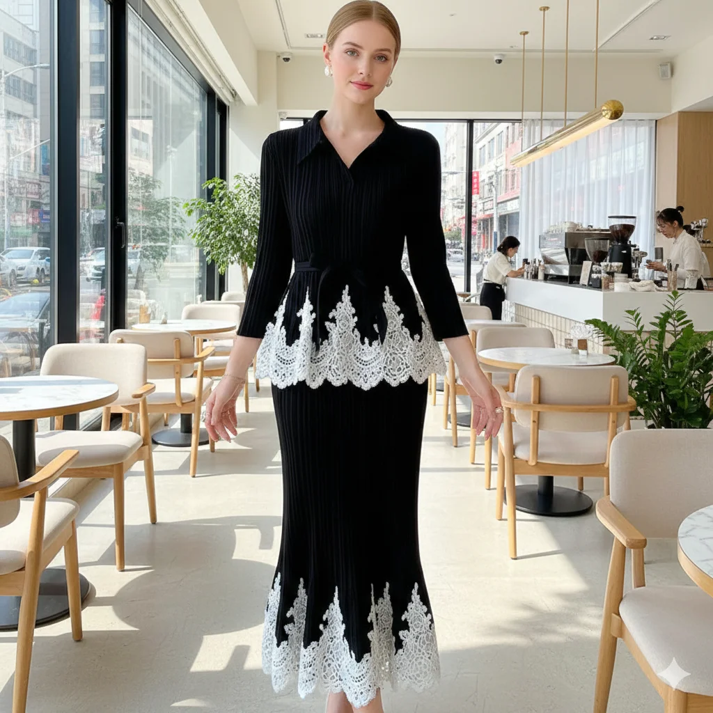 

Miyake Folds 2026 Spring Premium Sense Fashion Comfortable New Lapel Casual Loose Long Sleeve Two Piece Elegant Suit Women