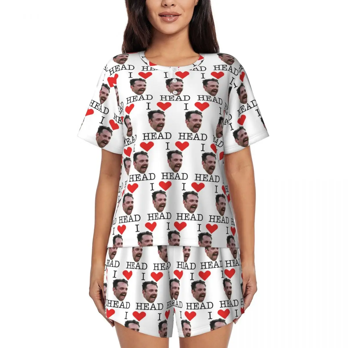 

I Love Travis Head Round Neck Short Sleeve Nightgowns for Sleeping Sleepshirts Women Loose Pajama Set Short Pants