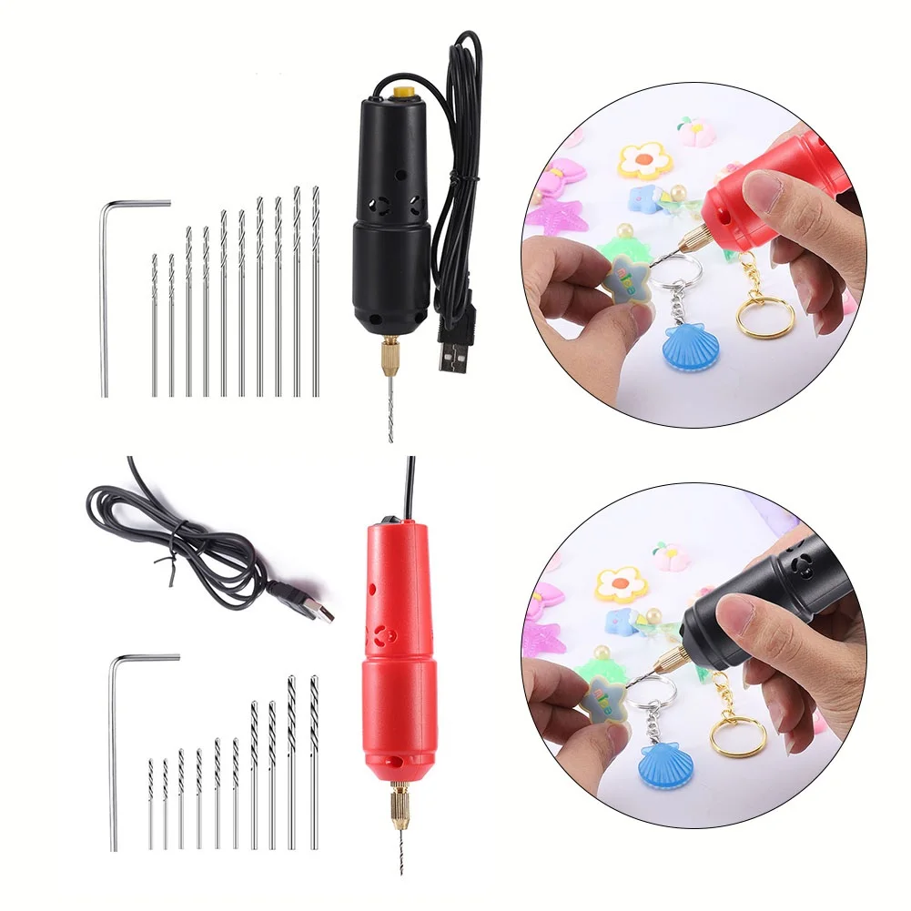 Mini USB Electric Drill With Drill Bit For Resin Jewelry Making For Fine Drilling Wood Plastic Board Paper Board