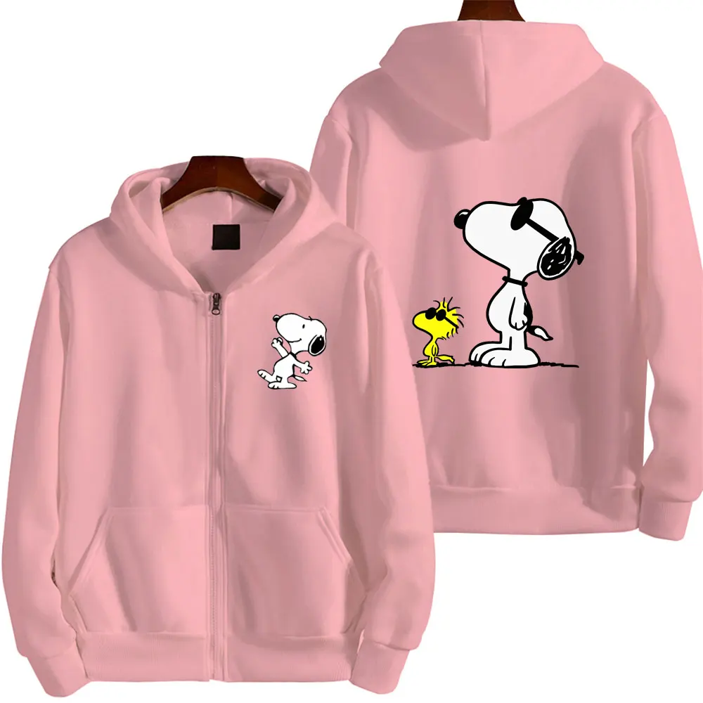 Snoopy Cartoon Anime Women Zipper Hoodie Jacket 2024 New Spring Autumn Men Sweatshirt White Couple Oversized Clothes Coats