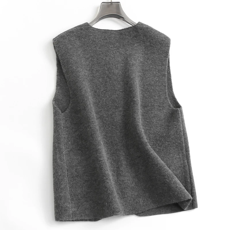Otoño/Invierno suéter de punto mujer chaleco cárdigan Casual de un solo pecho sin mangas Top chaleco abrigos gris negro
