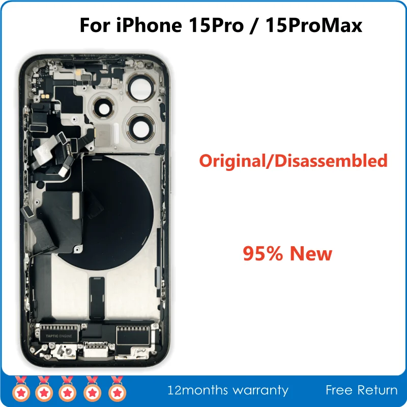 

Оригинальный разобранный корпус средней рамы, задняя стеклянная крышка для iPhone 15 Pro Max, в комплекте беспроводная сборка NFC, 95% новинка