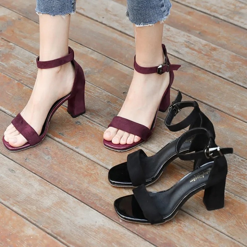 Women's 2025 Summer Fashion Sandals Medium High Heel Plus Size 34-42 Outdoor Sandalias Elegant Bridal Buckle Strap Wedding Shoes