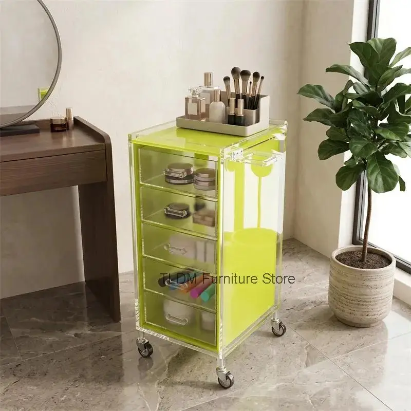 Light Luxury Acrylic Salon Trolley with Wheels Modern Salon Furniture Tool Cart Storage Organizer Rack Home Beauty Accessories