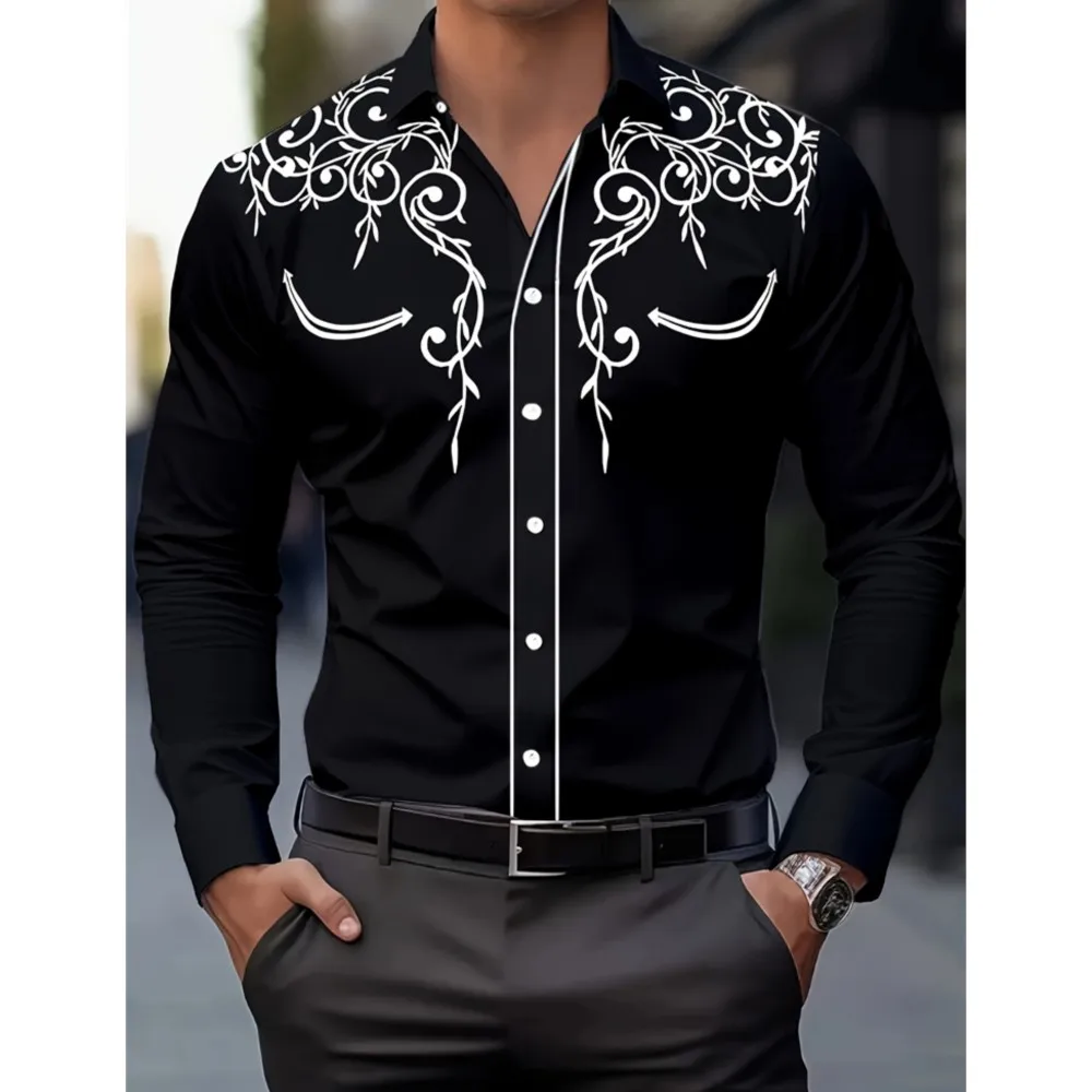 

2026 New Fashion Men's Spring Long-sleeved Shirt Daily Casual Single Item Rose Print Shirt Lapel Single-breasted Men's Shirt