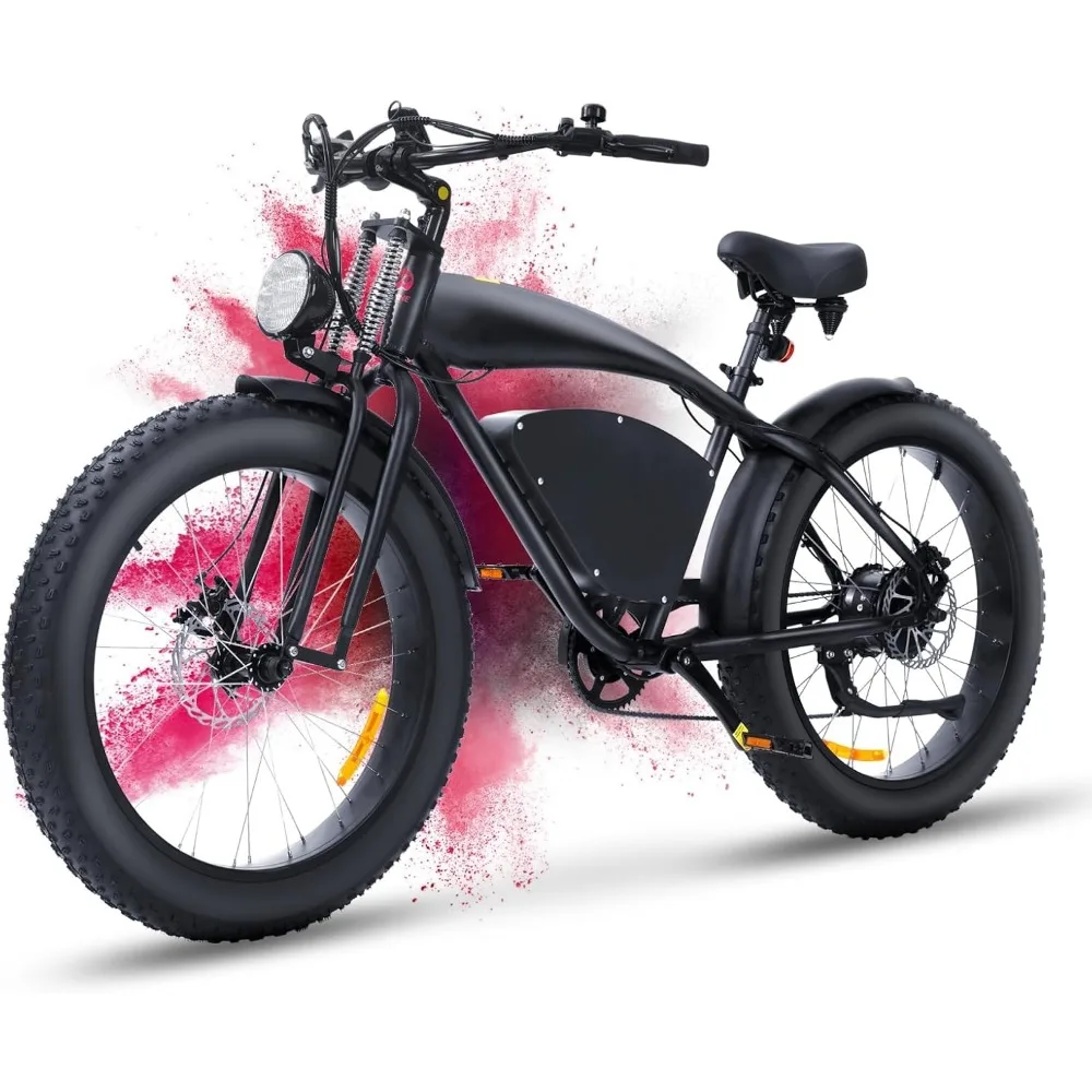 Electric Bike for Adults, Up To 60 Mile Range 28MPH Speed Bike, 26'' X 4'' Fat Tire 7 Speeds, 1000W Peak Adult Electric Bicycle