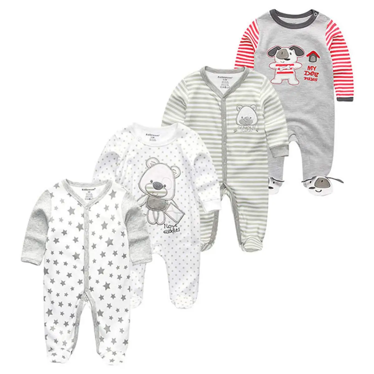 

Fetchmous 4PCS/Lot Newborn Unisex Boys Clothing Baby Rompers Roupas de bebe 0-12M Active Baby Girl Clothes Full Sleeve Pajamas