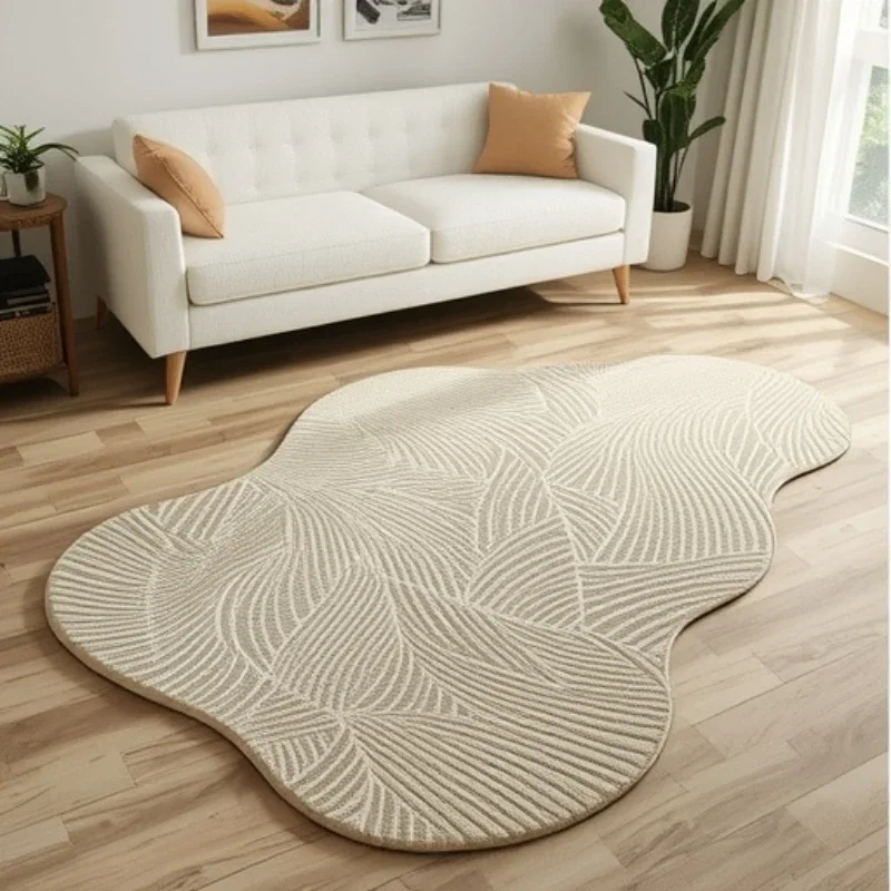 

Cream Style Carpets for Living Room Irregular Shapes Bedroom Decor Soft Carpet Fluffy Plush Bedside Rug Washable Study Floor Mat