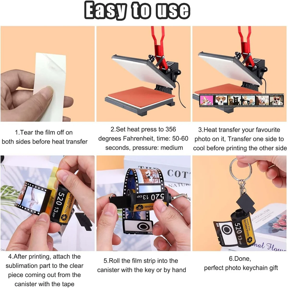 POSV 승화 블랭크 제품 사진 승화 메모리 카메라 롤 키체인 용기에는 사진 20장, 승화 액세서리가 들어 있습니다.