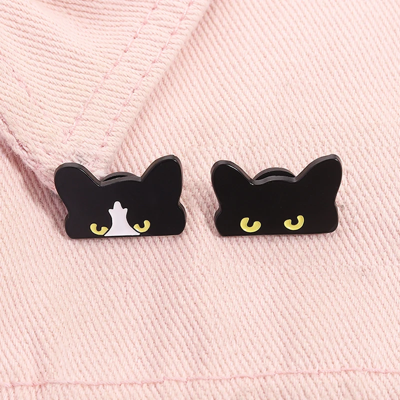 Cartoon Schwarz Peeping Katze Emaille Pin Lustige Schöne Kätzchen Tier Broschen Revers Rucksack Abzeichen Schmuck Geschenke Für Kinder Freunde