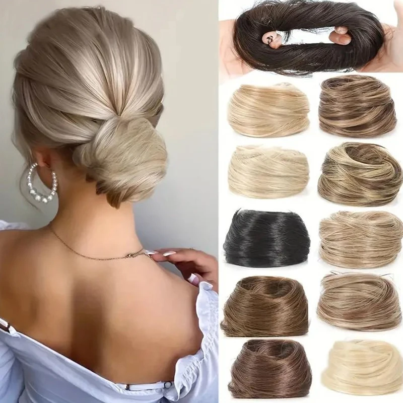 Synthetic Chignon Elastic Rubber Band Fake Hair Bun Clip in on Hair Tail Extension Updo Hair Piece Ponytail For Women