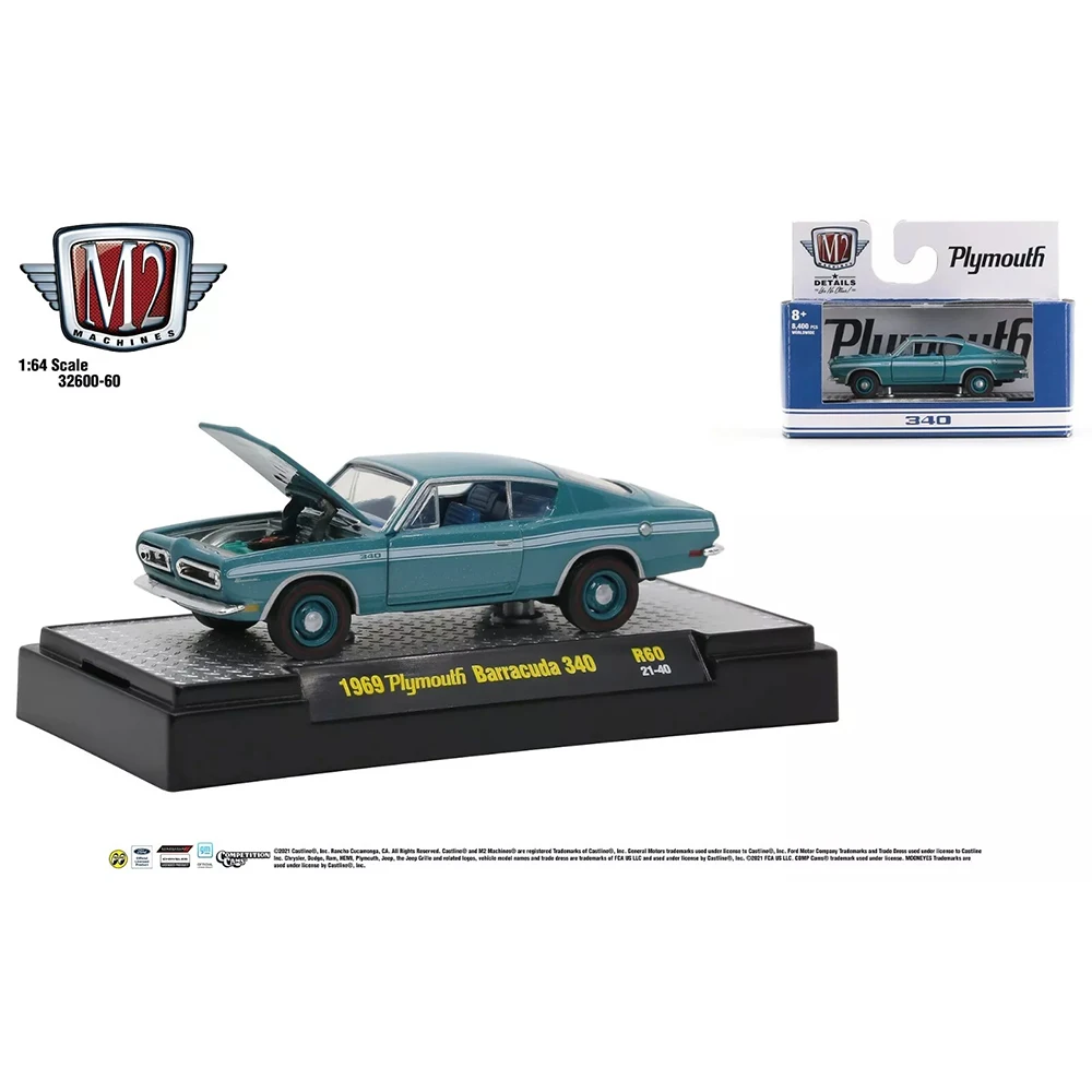 1 \ 64 M2 Machines alliage modèle de voiture jouets 1:64 AW Bburago 1969 Plymouth Barracuda 340 moulé sous pression en métal Miniature véhicule jouet cadeaux