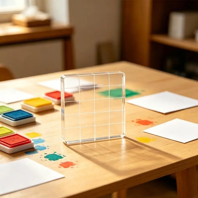 Clear Acrylic Craft Positioning Block Scrapbooking Stamping Holder with Guide Lines for Journaling, Greeting Projects, and Paper